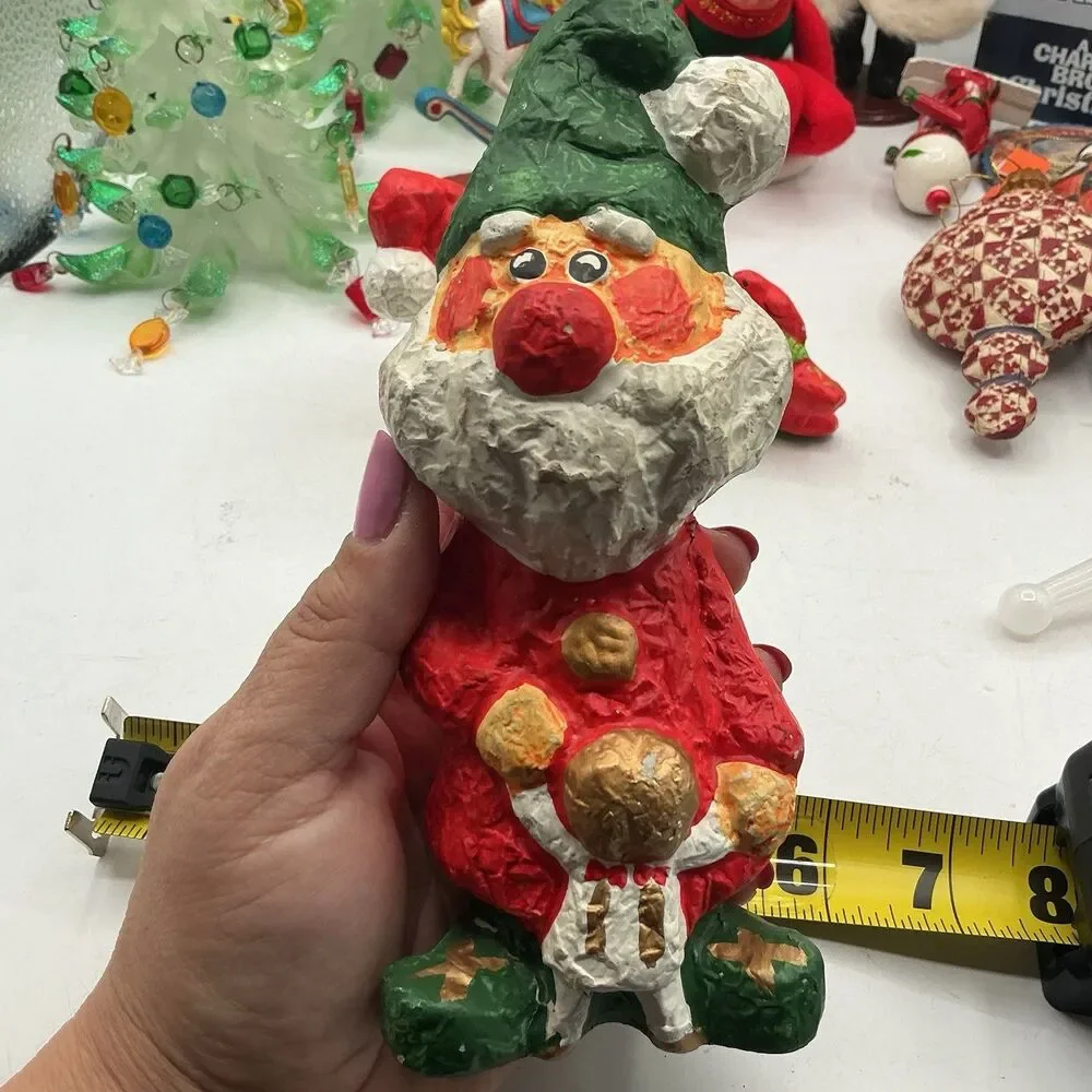 Vintage Japan Papier Mache Santa Figurines Lot of 2 Christmas Damaged 6 Inch